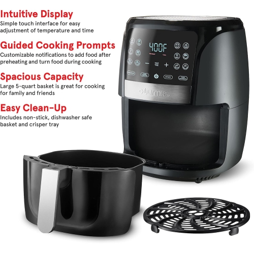 Gourmia Air Fryer Oven Digital Display 5 Quart Large AirFryer Cooker 12 Touch Cooking Presets, XL Air Fryer Basket 1500w Power Multifunction