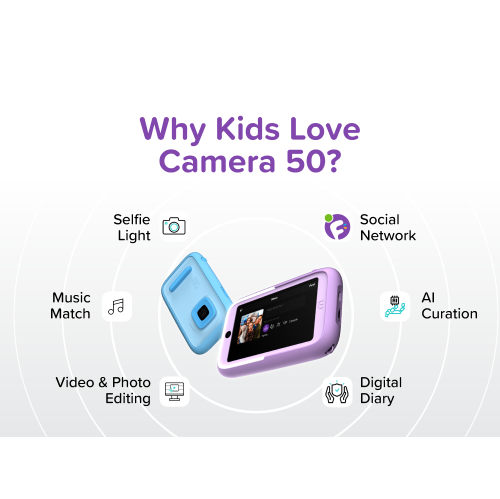 myFirst Camera 50 New AI Editor Camera for Kids, 20MP Photos 1080P Video, Front & Selfie Lens, Birthday Gifts for Boys & Girls Ages 4-15 Portable