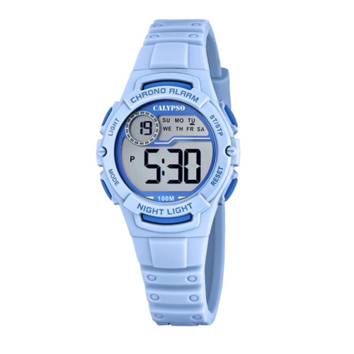 K5852 - Montre sport numérique pour filles 33&nbsp;mm avec veilleuse, bracelet en silicone, chronographe, double heure, minuterie, Résistant à l'eau,