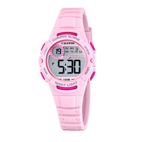 K5852 - Montre sport numérique pour filles 33&nbsp;mm avec veilleuse, bracelet en silicone, chronographe, double heure, minuterie, Résistant à l'eau,