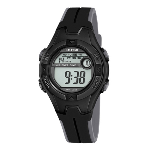 K5849 - 35mm Round Kids Digital Sports Watch, Quartz, Silicone Strap, Chronograph, Alarm, 12H/24H, Day, Date, Month, Water Resistant. For Boys and