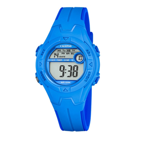 K5849 - Montre sport numérique ronde pour enfants 35&nbsp;mm, quartz, bracelet en silicone, chronographe, alarme 12H/24H, jour, date, mois, résistant
