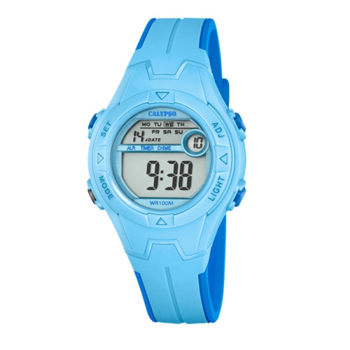 K5849 - Montre sport numérique ronde pour enfants 35&nbsp;mm, quartz, bracelet en silicone, chronographe, alarme 12H/24H, jour, date, mois, résistant