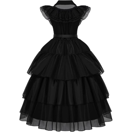 Girls Black Dress Up Costume Set – Includes Wig, Socks, and Belt for Halloween, Cosplay, and School Parties 4-12 years