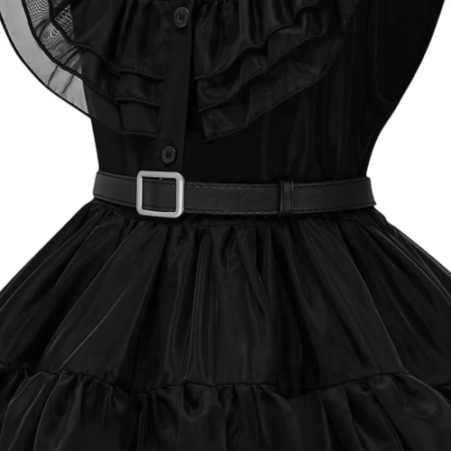 Girls Black Dress Up Costume Set – Includes Wig, Socks, and Belt for Halloween, Cosplay, and School Parties 4-12 years