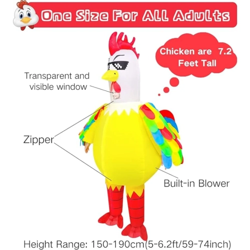 Inflatable Chicken Costume for Adults – Funny Blow-Up Halloween Cosplay Outfit