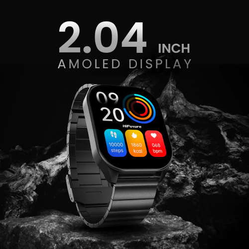 HiFuture – APEX Smartwatch – 2.04” AMOLED, Anti-Fingerprint, IP68 Waterproof, Bluetooth Calling, Heart Rate & Blood Oxygen, Sleep Monitor, Stainless
