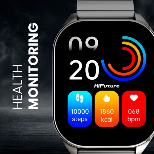 HiFuture – APEX Smartwatch – 2.04” AMOLED, Anti-Fingerprint, IP68 Waterproof, Bluetooth Calling, Heart Rate & Blood Oxygen, Sleep Monitor, Stainless
