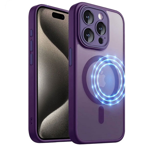 [CS] Étui magnétique en silicone mat avec MagSafe pour iPhone 15 Pro, violet foncé