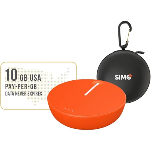 SIMO Solis Lite 4G LTE WiFi Mobile Hotspot + 10 GB USA Data + Travel Case, Local & International Coverage, Multi-Carrier Access, No Contract or SIM