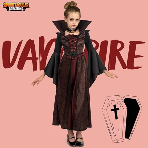 Royal Vampire Costume for Girls – Halloween Dress Up, Role-Playing, Cosplay & Vampire-Themed Parties. 3-14 Years