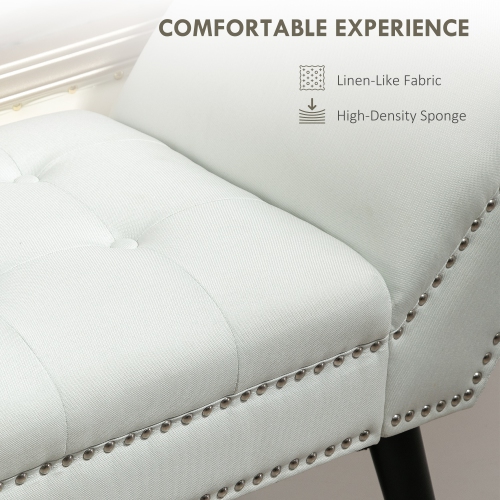 HOMCOM Button Tufted Bedroom Entryway Bench, Linen Fabric Upholstered Ottoman Bench with Arms and Nailhead Trim for Living Room, Hallway, Cream White