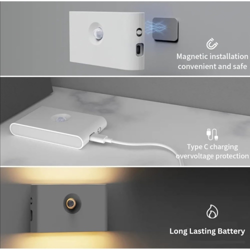 Rechargeable Night Lights with Motion Sensors - [2 Pack] Wireless Stick on Motion Detection Lights with Warm & Soft Glow, Ideal for Bathroom,