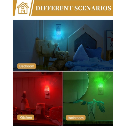 Night Lights Plug Into Wall [2 Pack], Color Changing Night Light for Kids, 8-Color RGB LED Night Light, Nightlight with Dusk to Dawn Sensor, Night