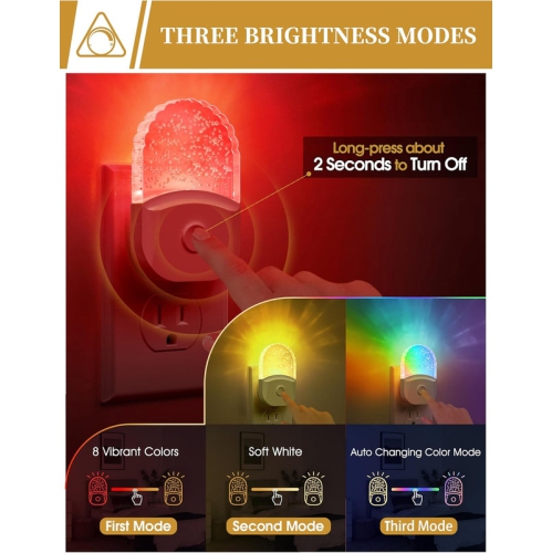 Night Lights Plug Into Wall [2 Pack], Color Changing Night Light for Kids, 8-Color RGB LED Night Light, Nightlight with Dusk to Dawn Sensor, Night