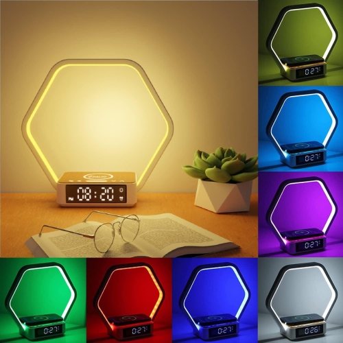 Bedside Table Lamp | 3 in 1 | Updated 15W Wireless Charging | Elegant Touch Desk Lamp | Alarm Clock | Aesthetic 7 Colors Modes | Dimmable LED Nightst