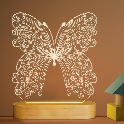 3D Optical Illusion Lamp Butterfly Night Light for Kids Baby Girl Bedroom Decor Gifts,Soft Warm White Colors Wooden Base Bedside Table Lamp