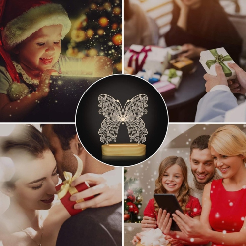 3D Optical Illusion Lamp Butterfly Night Light for Kids Baby Girl Bedroom Decor Gifts,Soft Warm White Colors Wooden Base Bedside Table Lamp