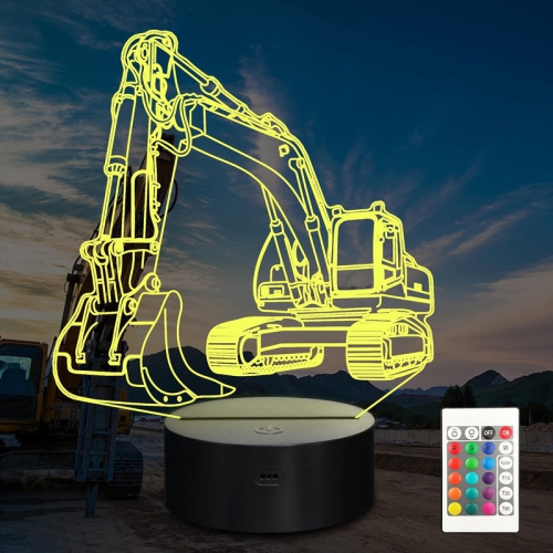 Veilleuse excavator, lampe de Digger 3D Illusion, pour enfants avec télécommande changeante de 16 couleurs, décoration de chambre à coucher Cadeaux