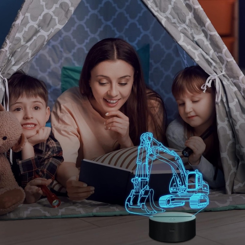 Veilleuse excavator, lampe de Digger 3D Illusion, pour enfants avec télécommande changeante de 16 couleurs, décoration de chambre à coucher Cadeaux