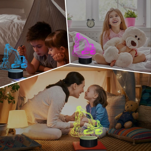 Veilleuse excavator, lampe de Digger 3D Illusion, pour enfants avec télécommande changeante de 16 couleurs, décoration de chambre à coucher Cadeaux