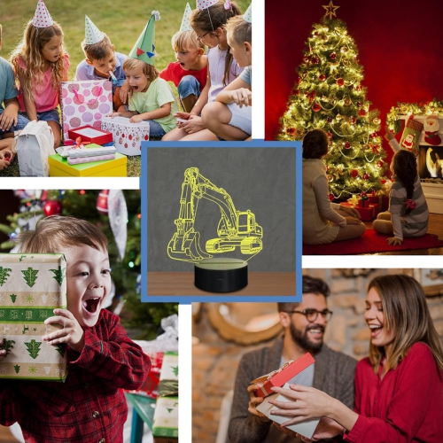 Veilleuse excavator, lampe de Digger 3D Illusion, pour enfants avec télécommande changeante de 16 couleurs, décoration de chambre à coucher Cadeaux