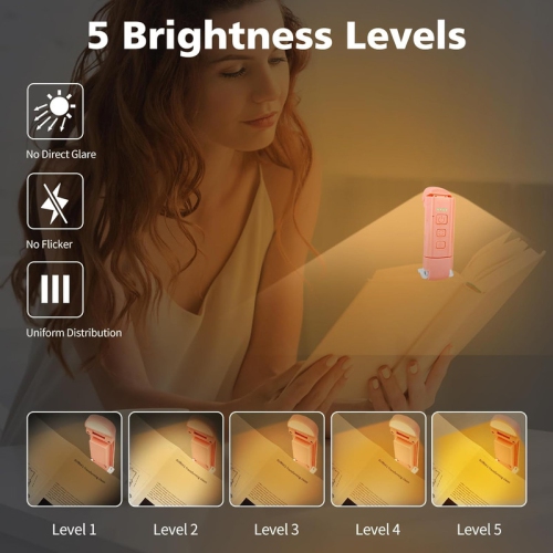 Reading Light,Rechargeable Book Light for Reading in Bed,Portable Clip-on LED Bookmark Reading Lamp USB Bed Lights for headboard Long Lasting Night