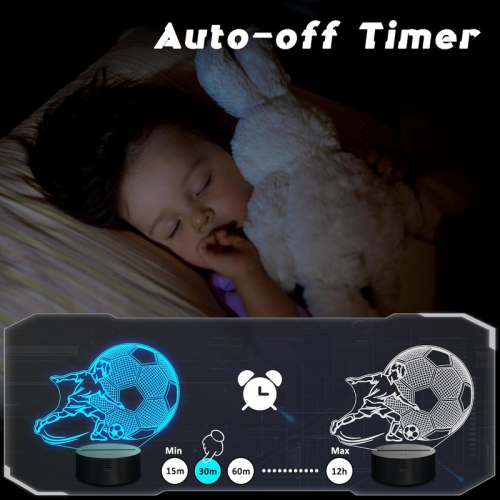 Soccer Night Light, 3D LED Optical Illusion Lamp with Remote Control and Timer, Christmas and Birthday Soccer Gifts for Boys Kids Teens
