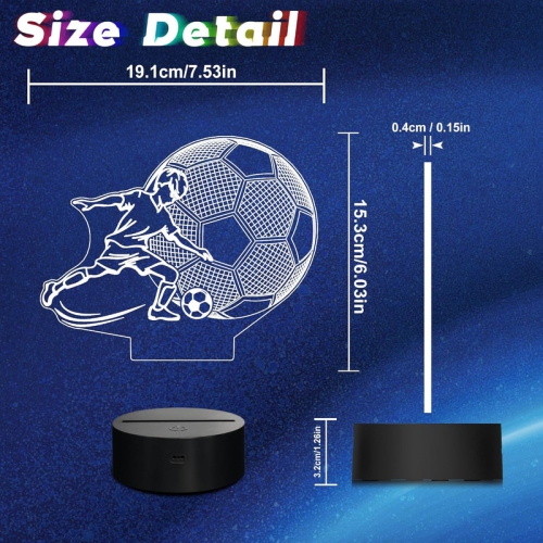 Soccer Night Light, 3D LED Optical Illusion Lamp with Remote Control and Timer, Christmas and Birthday Soccer Gifts for Boys Kids Teens