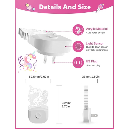 Cute Night Light for Kids [2 Pack], Plug in Night Light, 8 Color Changing Baby Night Light with Dusk to Dawn Sensor, Nightlights for Children, LED