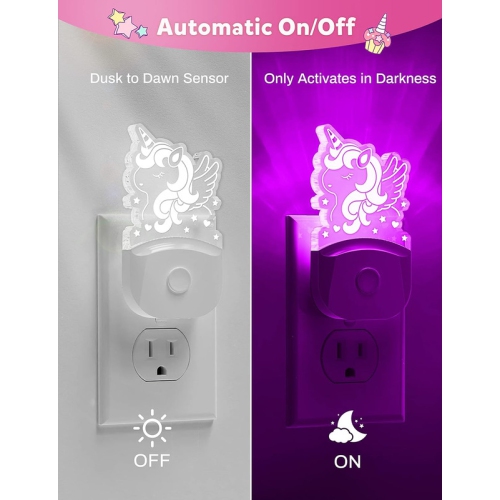 Cute Night Light for Kids [2 Pack], Plug in Night Light, 8 Color Changing Baby Night Light with Dusk to Dawn Sensor, Nightlights for Children, LED