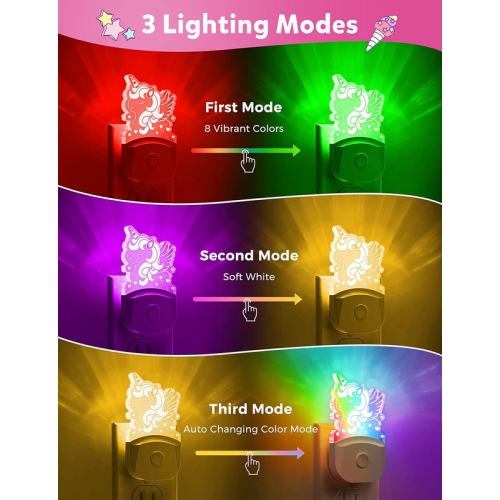 Cute Night Light for Kids [2 Pack], Plug in Night Light, 8 Color Changing Baby Night Light with Dusk to Dawn Sensor, Nightlights for Children, LED