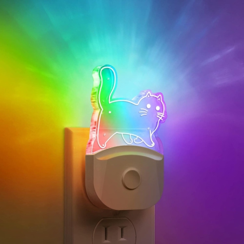 Cat Night Light [2 Pack], Color-Changing Kids Night Light, Plug In, Dusk-To-Dawn Sensor, Baby Night Light, 8-Color RGB, Rainbow LED Night Light