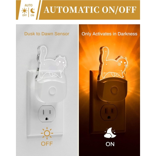 Cat Night Light [2 Pack], Color-Changing Kids Night Light, Plug In, Dusk-To-Dawn Sensor, Baby Night Light, 8-Color RGB, Rainbow LED Night Light