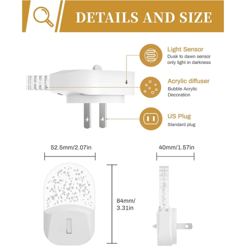 Plug in Night Light [2 Pack], Night Lights Plug Into Wall, Amber Night Light, Warm Night Light, 1800K, Dusk to Dawn Sensor, Adjustable Brightness LED