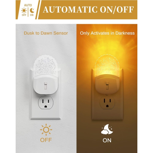 Plug in Night Light [2 Pack], Night Lights Plug Into Wall, Amber Night Light, Warm Night Light, 1800K, Dusk to Dawn Sensor, Adjustable Brightness LED