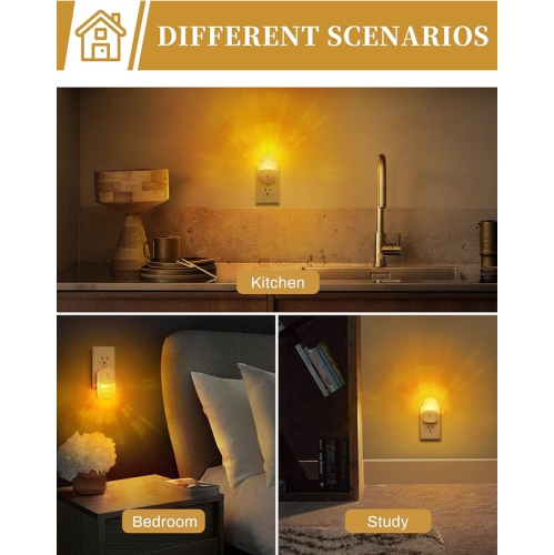 Plug in Night Light [2 Pack], Night Lights Plug Into Wall, Amber Night Light, Warm Night Light, 1800K, Dusk to Dawn Sensor, Adjustable Brightness LED