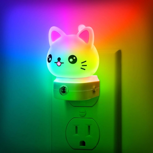 YOULIGHTS  Cat Night Lights Plug Into Wall, Cute Night Light for Kids, 8-Color RGB Led Night Light, Nightlight With Dusk to Dawn Sensor, Night Light