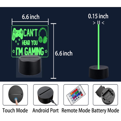 Lampe de jeu Gamer Night Light pour garçons, 3D Illusion Gamer Lamp Can't Hear You I'm Gaming avec lampe de chevet à 16 DEL de couleur et