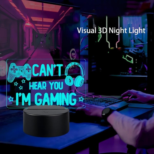 Lampe de jeu Gamer Night Light pour garçons, 3D Illusion Gamer Lamp Can't Hear You I'm Gaming avec lampe de chevet à 16 DEL de couleur et
