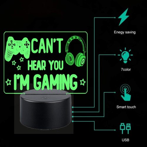 Lampe de jeu Gamer Night Light pour garçons, 3D Illusion Gamer Lamp Can't Hear You I'm Gaming avec lampe de chevet à 16 DEL de couleur et