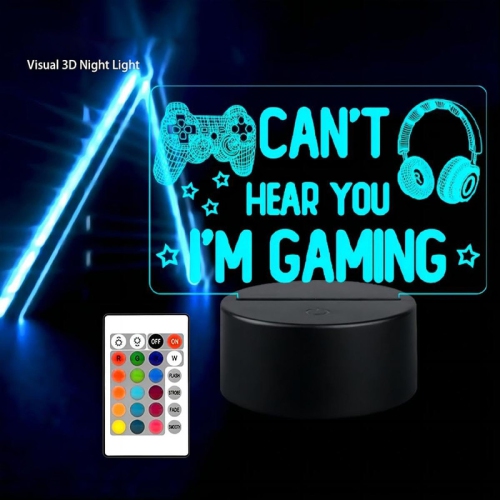 Lampe de jeu Gamer Night Light pour garçons, 3D Illusion Gamer Lamp Can't Hear You I'm Gaming avec lampe de chevet à 16 DEL de couleur et
