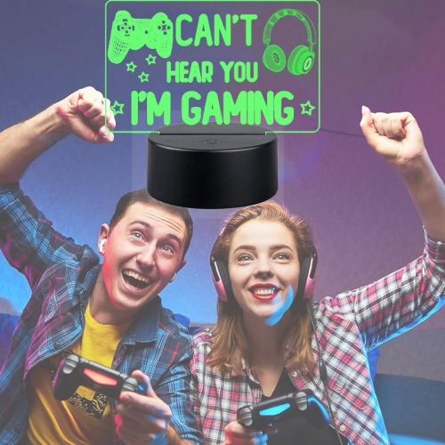 Lampe de jeu Gamer Night Light pour garçons, 3D Illusion Gamer Lamp Can't Hear You I'm Gaming avec lampe de chevet à 16 DEL de couleur et