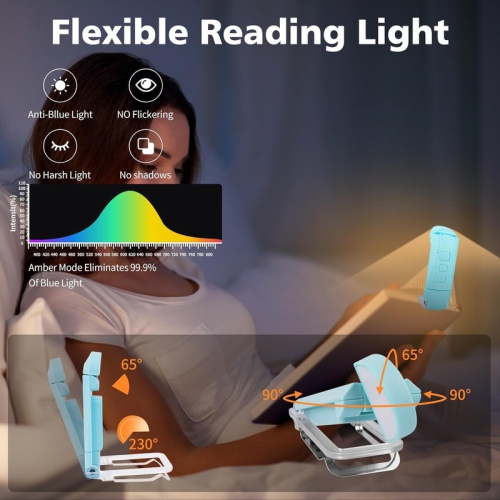 Lampe de lecture, lampe de lecture rechargeable pour lire au lit, lampe de lecture portative à pince à DEL, lampe de lecture USB pour tête de lit