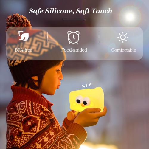 Cute Cheese Night Light, Nightlight with Timer & 2 Brightness, Silicone Squishy Touch Lamp Rechargeable Tap Table Lamp for Girls, Boys, Room,