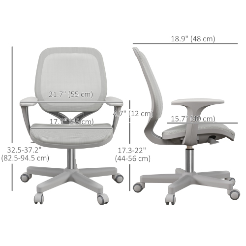 Vinsetto Small Mesh Office Chair, Mid Back Rolling Computer Desk Chair with Tilt Function, Adjustable Height, Swivel Castors for Office, Grey