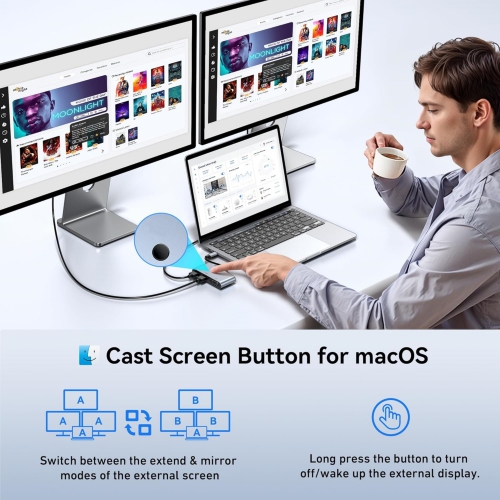 USB C Docking Station 3 Monitors, USB C to Dual HDMI VGA Adapter with One-Touch Multi-Screen Switch and Screen On/Off Button, HDMI Splitter Converter