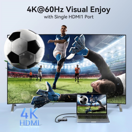 USB C Docking Station 3 Monitors, USB C to Dual HDMI VGA Adapter with One-Touch Multi-Screen Switch and Screen On/Off Button, HDMI Splitter Converter