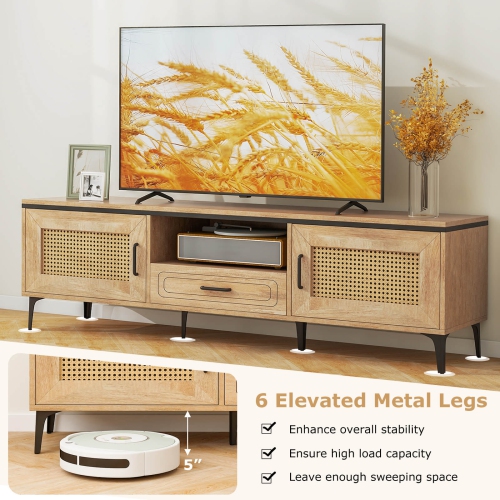 Costway Boho TV Stand for 65 Inch TVs Modern Entertainment Center with Drawer 2 Storage