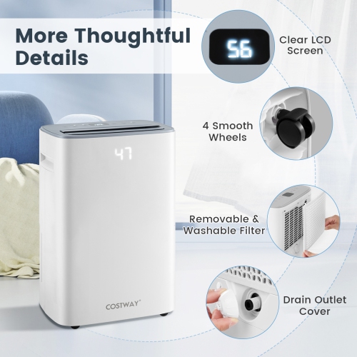 Déshumidificateur de 52 chopines de Costway pour sous-sol, 4500 po² Déshumidificateur portatif FT, minuterie de 24 h.
